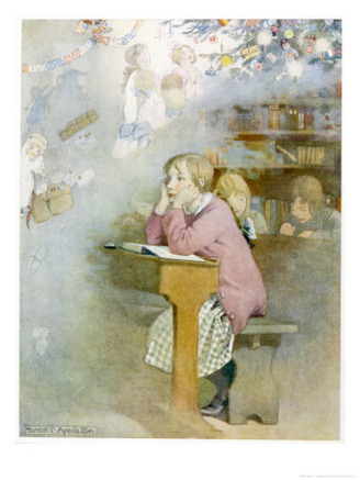 The Schoolgirl at Her Desk Day-Dreams of the Pleasures of the Christmas Holidays