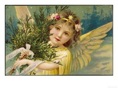 Christmas Angel Carrying an Armful of Ornamental Foliage